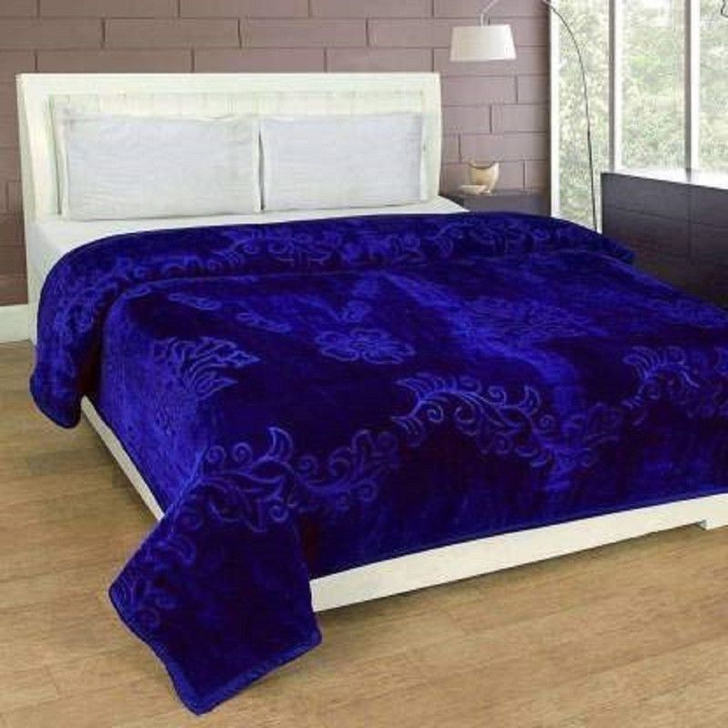 SHALRA Solid Double Mink Blanket for Heavy Winter  (Microfiber, Blue)