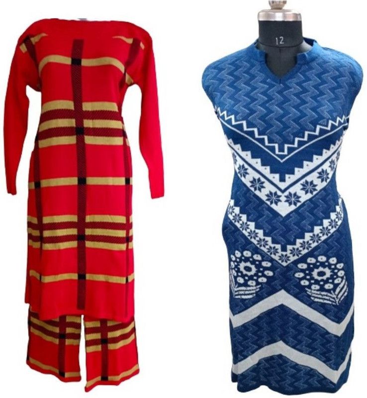Pack of 2 Women Self Design Wool A-line Kurta  (Multicolor, Red)