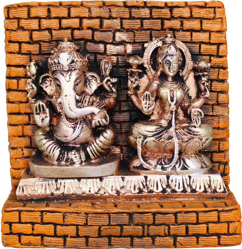 Om ssvmb9 Laxmi Ganesh Murti Lakshmi Ganesha Statue Laxmi With Ganesh Idol Plate For Home Decorative Showpiece - 12 cm  (Marble, Multicolor)
