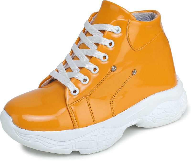 Shoes for Girls and Women's High Heels Stylish Sneakers Ankle Boots | Casual | New Model  Boots For Women  (Yellow)