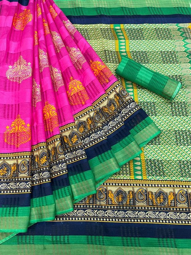 Woven Kalamkari Art Silk Saree  (Multicolor)