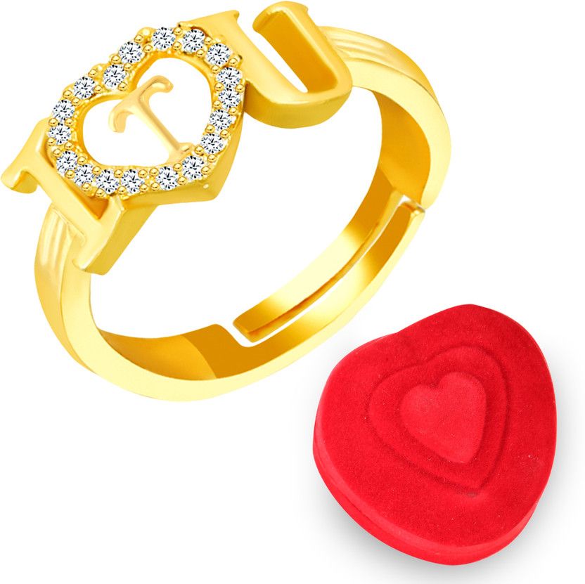 Valentine Heart i Love you Golden Ring for Girls women T letter lovers party Brass, Copper, Crystal, Stone, Alloy, Metal Cubic Zirconia, Diamond, Zircon, Crystal Platinum, Rhodium, Gold Plated Ring Set