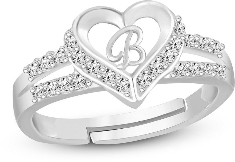 Heart Alphabet 'B' Valentine Ring Promise Propose Engagement Wedding Anniversary Brass, Stainless Steel, Copper, Alloy Cubic Zirconia Silver Plated Ring