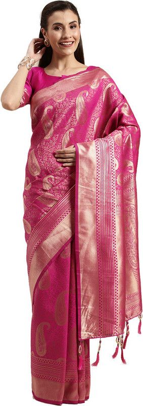 Embroidered Kanjivaram Jacquard Saree  (Pink)