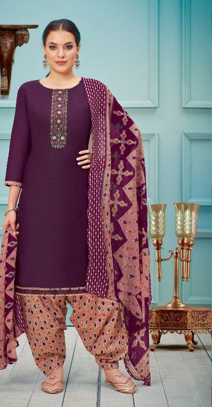Unstitched Pure Cotton Salwar Suit Material Dyed, Embroidered, Printed