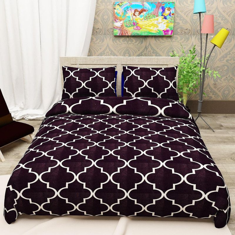 KAPRIDO 160 TC Cotton Double 3D Printed Flat Bedsheet  (Pack of 1, Wine)