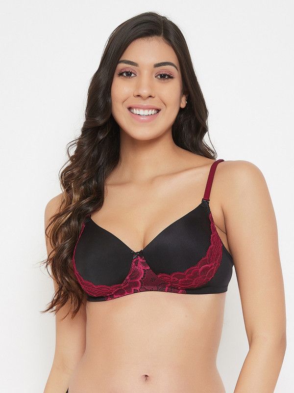 Women Bralette Lightly Padded Bra  (Black, Red)