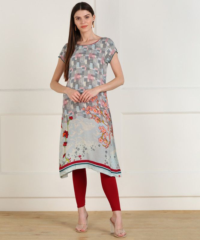Women Floral Print Cotton Viscose Blend A-line Kurti  (Multicolor)