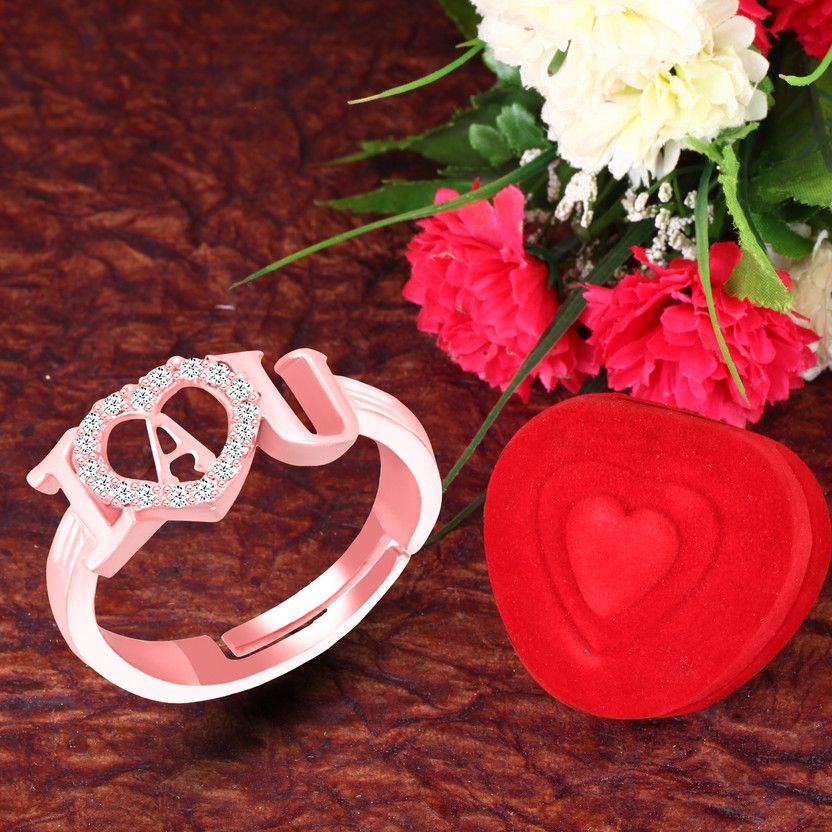 Rose gold ring for girls women girlfriend i Love you A letter alphabet valentine Brass, Copper, Crystal, Stone, Alloy, Metal Cubic Zirconia, Diamond, Zircon, Crystal Platinum, Rhodium, Gold Plated Ring Set