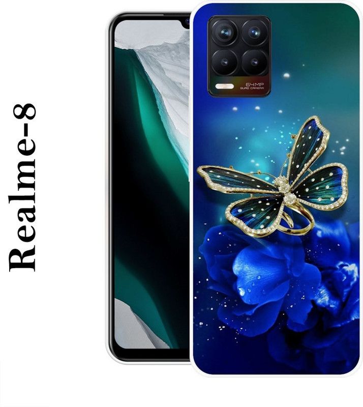 REDFLY Back Cover for Realme 8  (Blue, Gold, Grip Case, Silicon)