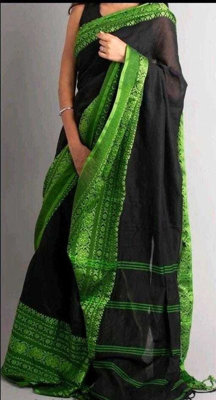 Self Design Fashion Cotton Silk Saree  (Black, Green)
