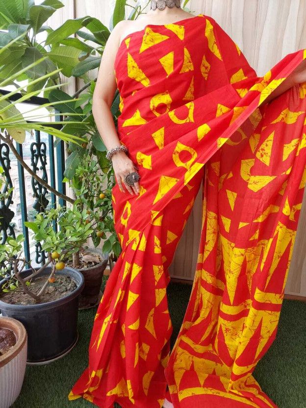 Printed Handloom Pure Cotton Saree  (Multicolor)