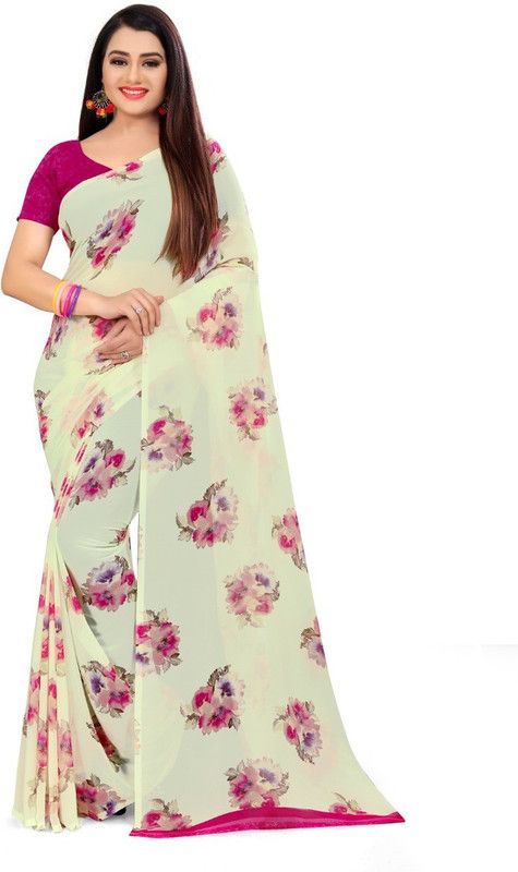 Daily Wear Georgette Saree  (Pink, Cream)