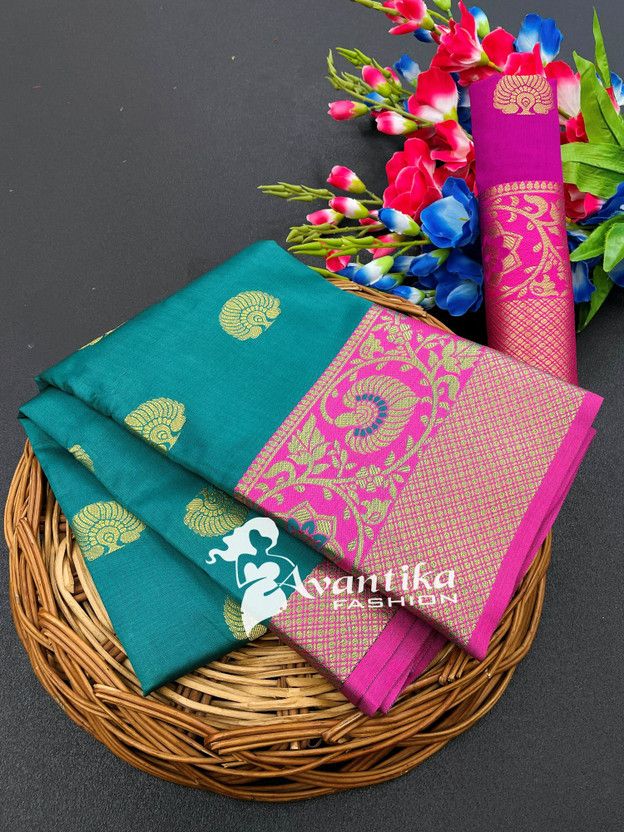Woven Banarasi Art Silk, Cotton Silk Saree  (Light Blue)