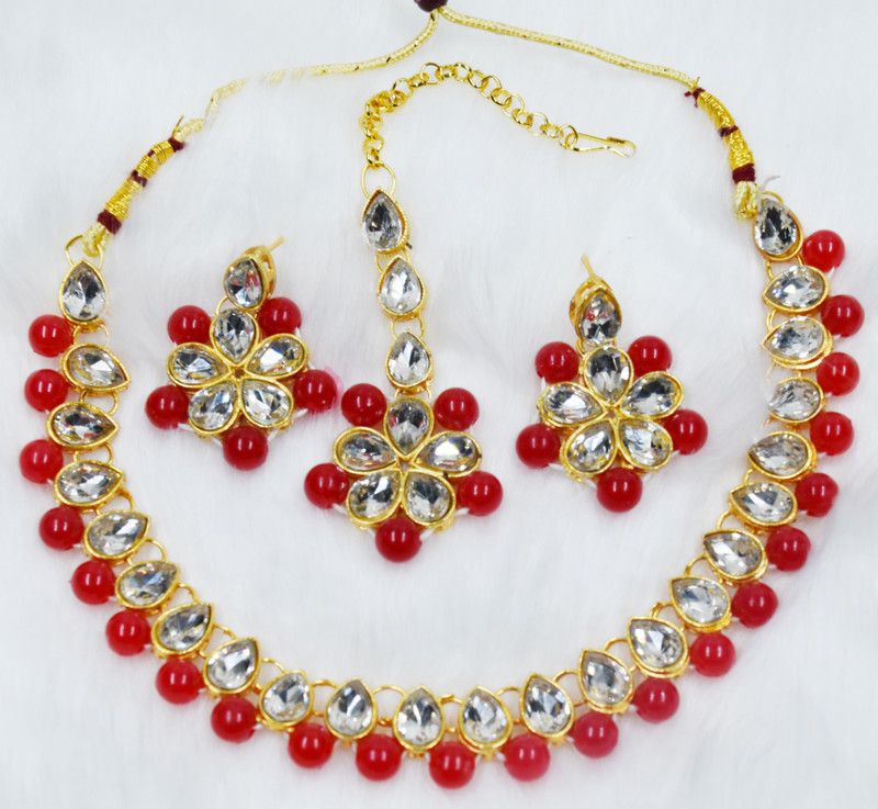 ZN FASHIONS Alloy Jewel Set White, Red  (earrings and necklace)