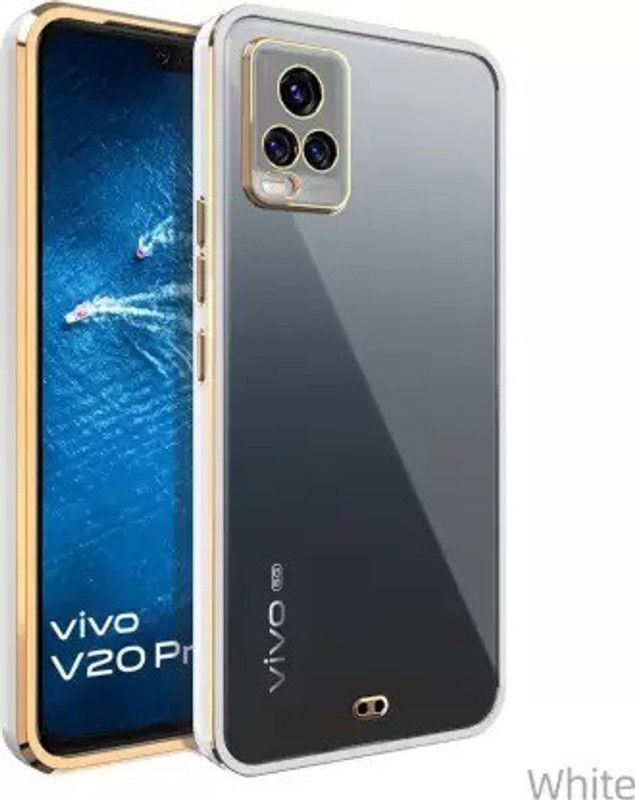Urban Tech Back Cover for Vivo V20 |Electroplated Silicon Golden Plating Crystal Clear Case |  (White, Grip Case, Pack of: 1)