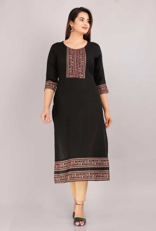 Girls Self Design Viscose Rayon A-line Kurta  (Black)
