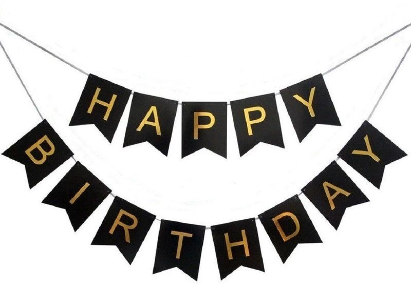 YCBK happy birthday banner black color Banner  (3 ft, Pack of 1)