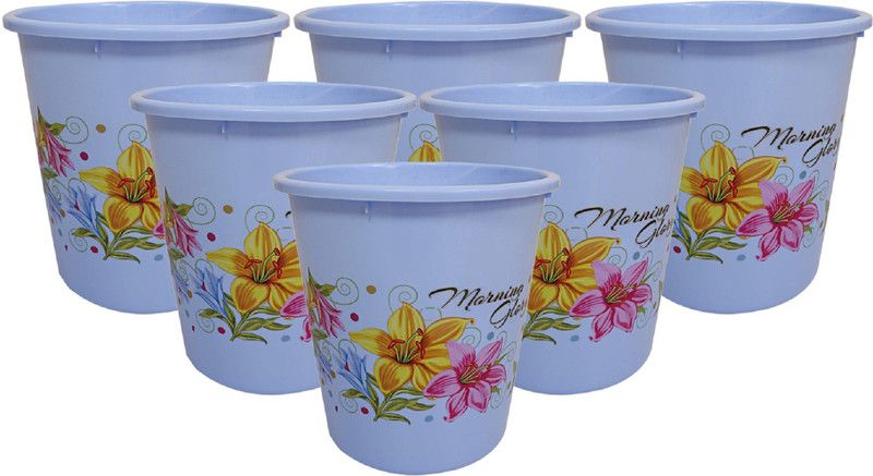 KUBER INDUSTRIES Plastic Exclusive 6 Pcs Virgin Floral Dustbin/Garbage Bin, 5 Litre, Blue-CTKTC21374 Plastic Dustbin  (Blue, Pack of 6)