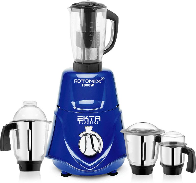 Rotomix 1000-watts Rocket Mixer Grinder with 3 Stainless Steel and Juicer Jars (Chutney Jar, Liquid Jar, Dry Jar and Juicer Jar) 1000 Mixer Grinder (4 Jars, Navy Blue)