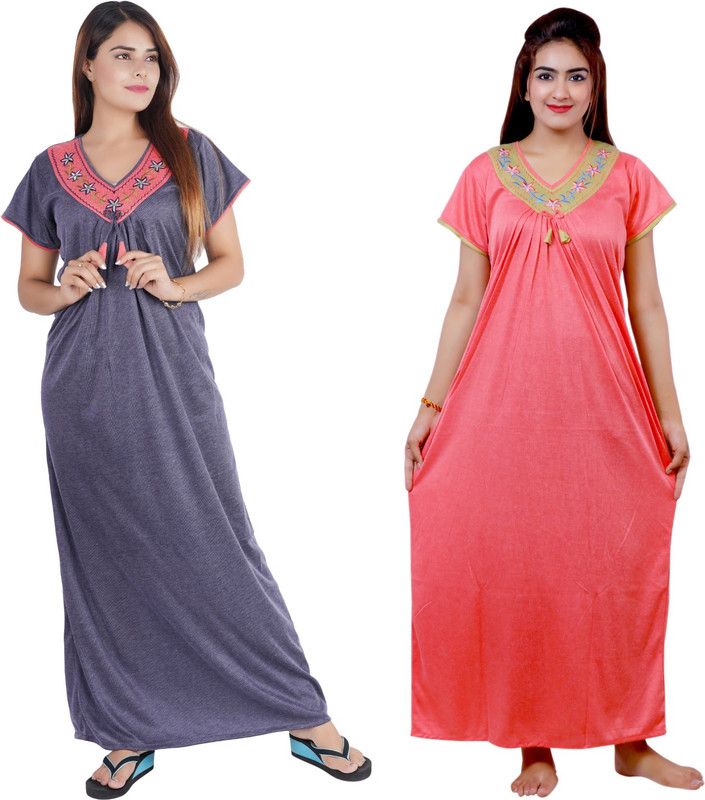 Pack of 2 Women Nighty Set  (Grey)