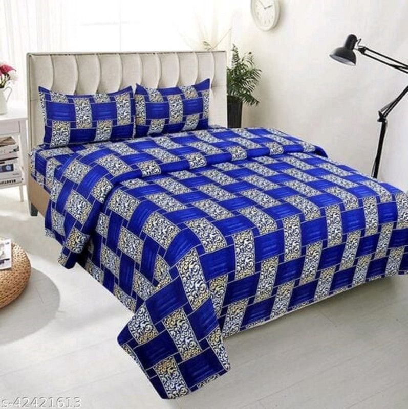 GooglyGoogly Polycotton Queen Bed Cover  (Blue, 1 Bedsheet with 2 Pillow Covers)