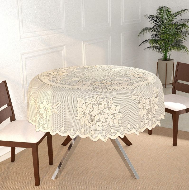 WiseHome Embroidered 8 Seater Table Cover  (Beige, Cotton)