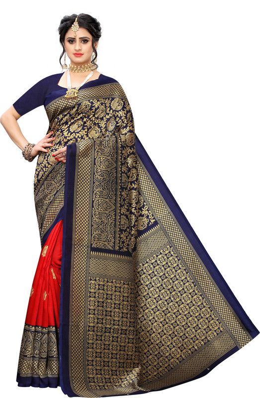 Printed, Self Design, Woven Bollywood Cotton Silk Saree  (Red, Blue)