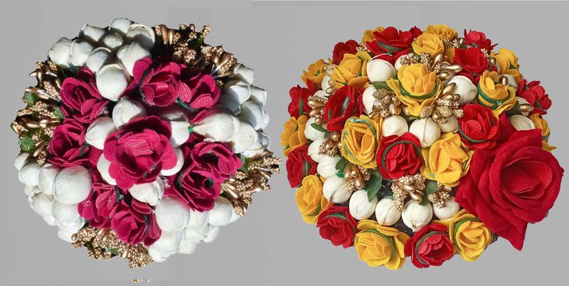 Arosha Hair Flower Gajra Bun Flower Gajra Hair Accessories Bun(Multicolor)Pack Of 2 Bun  (Multicolor)