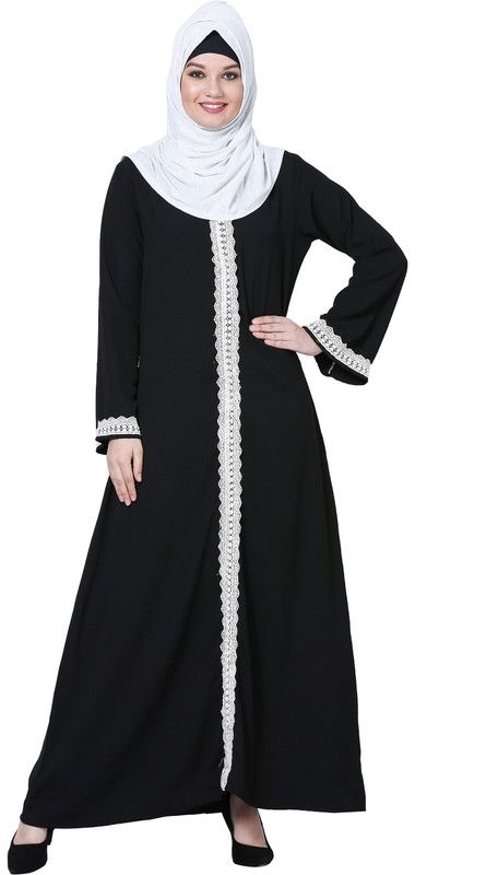 Momin Libas AK26139 Polyester Blend Solid Abaya  (Black)