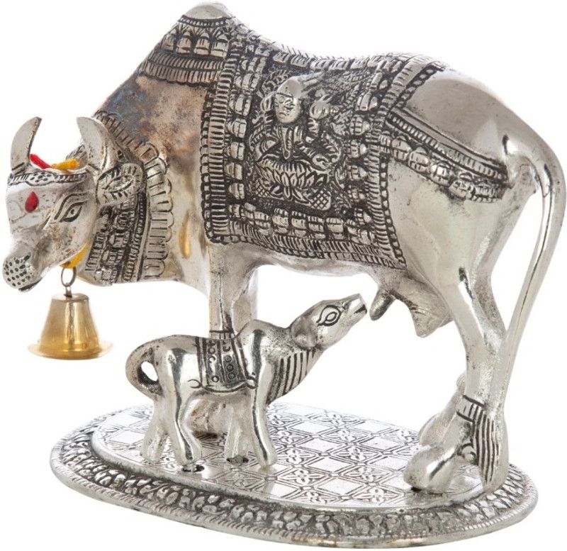 HK Gauri Singari Nandi idol statue oxidized finish with luxury velvet box packing Decorative Showpiece - 14 cm  (Aluminium, Silver)