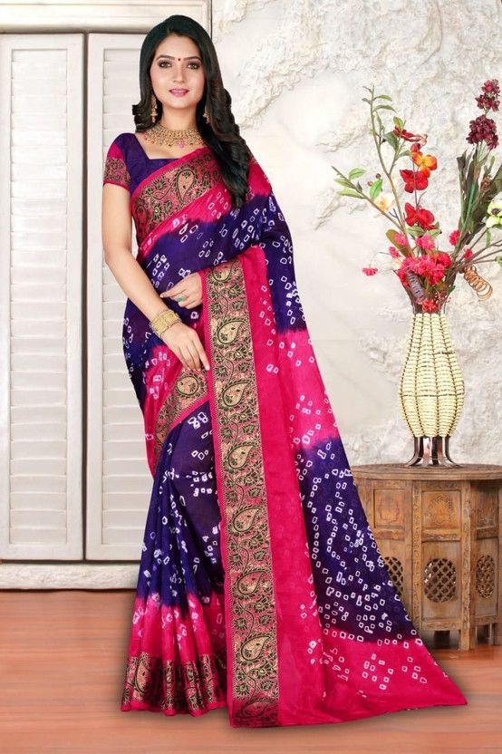 Self Design, Printed, Solid/Plain Bandhani Handloom Art Silk Saree  (Light Blue)