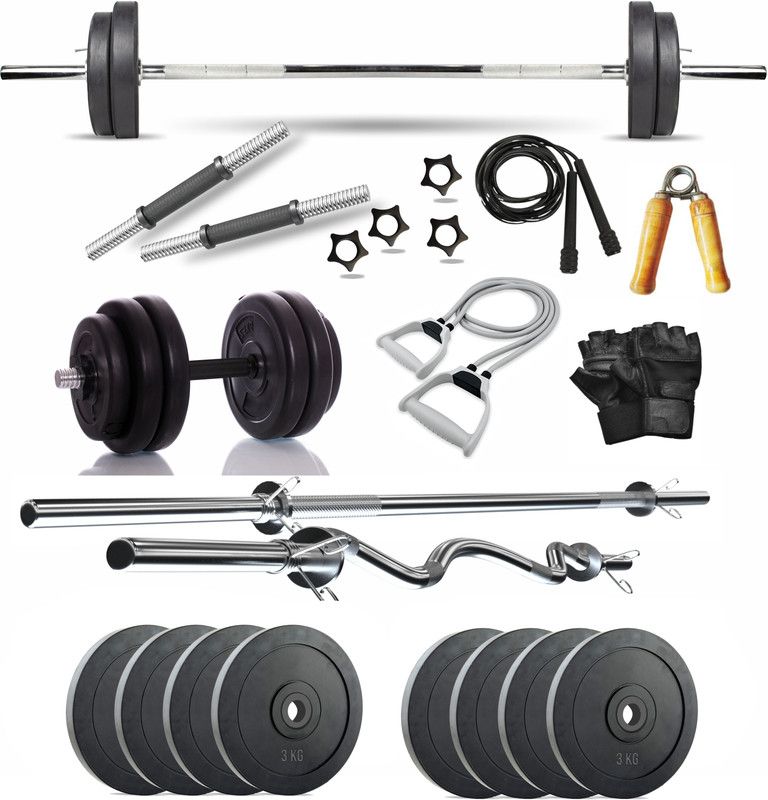 Gym Insane 20KG Rubber weight plates home gym set with Toning tube gym rod set Dumbbell Kit Kit