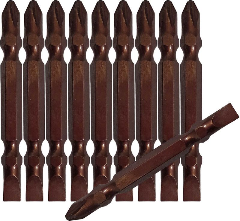 Inditrust 65mm Magnetic Screwdriver Ph2 bit 2in1 (+ -) 1/4" Brown Screwdriver Bit Set  (Pack of 10)