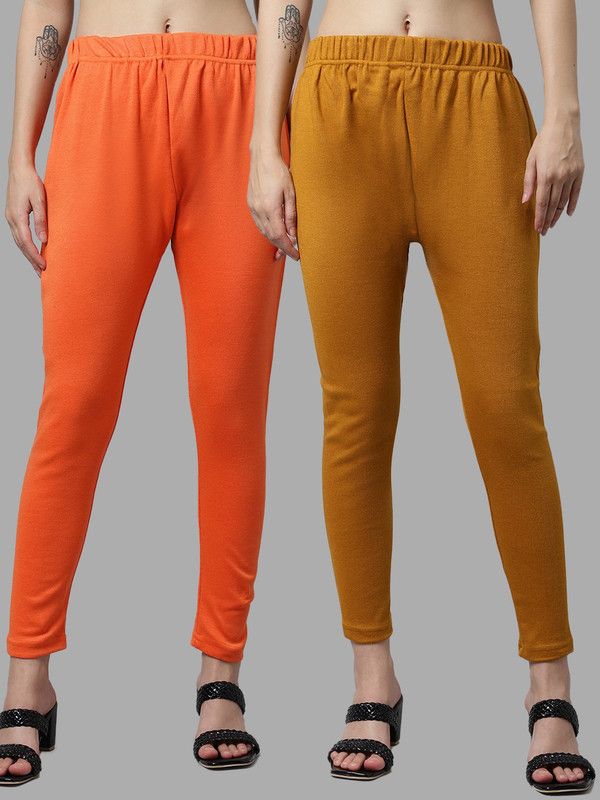 VALLES365 by S.c. Ankle Length Ethnic Wear Legging  (Orange, Yellow, Solid)