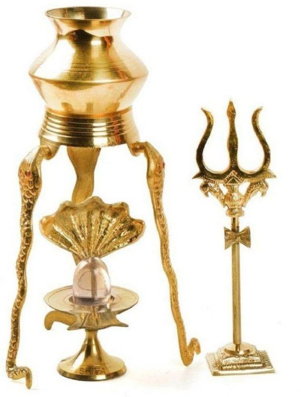 SHIVOHAM jalhari Yoni Set with Spathik Shivling & Trishul Decorative Showpiece - 10 cm  (Brass, Gold)