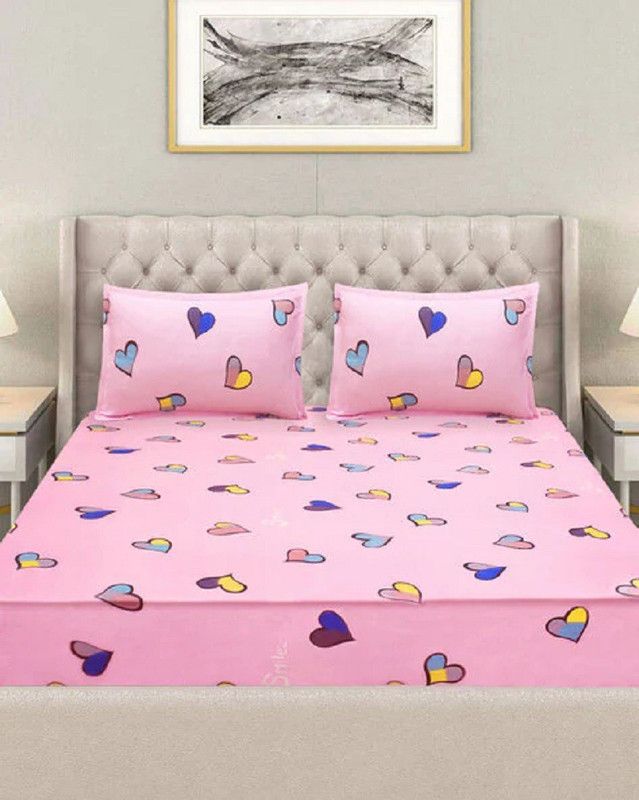 TURIYA 180 TC Microfiber Double Self Design Fitted (Elastic) Bedsheet  (Pack of 1, Pink)