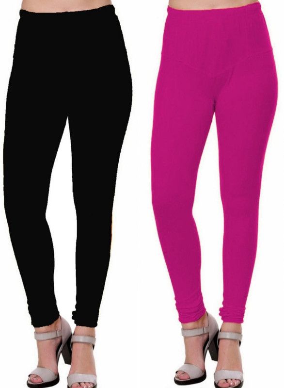 shivati Churidar Western Wear Legging  (Black, Pink, Solid)