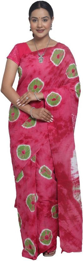 Printed, Color Block, Blocked Printed, Floral Print, Dyed Daily Wear Pure Cotton Saree  (Pink)
