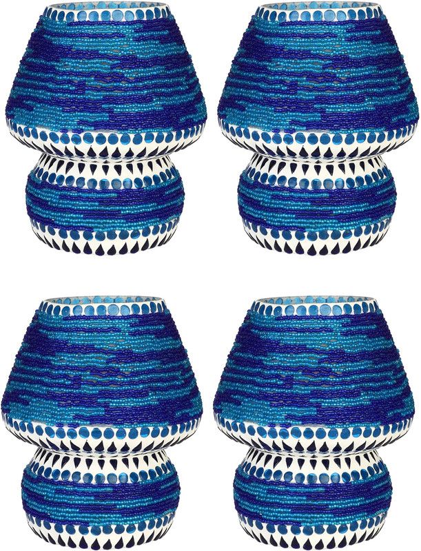 Somil Shining Multicolor Hand Decorative With Colorful Beads & Chips Glass Table Lamp (Set Of 4) Table Lamp  (18 cm, Multicolor, Blue, White)