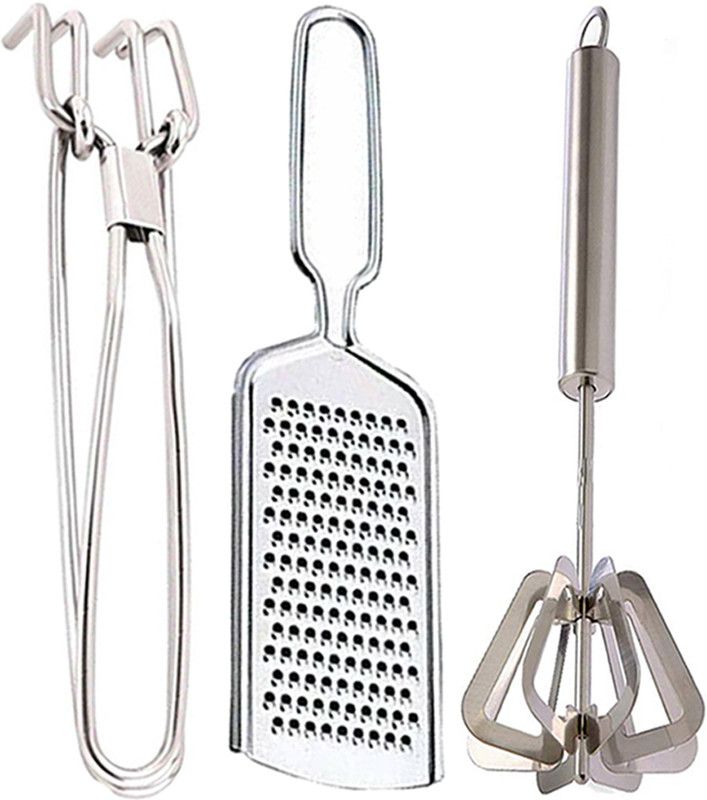 DreamBasket Stainless Steel Pakkad & Grater & Mathani Kitchen Tool Set  (Silver, Tong, Grater, Blender)