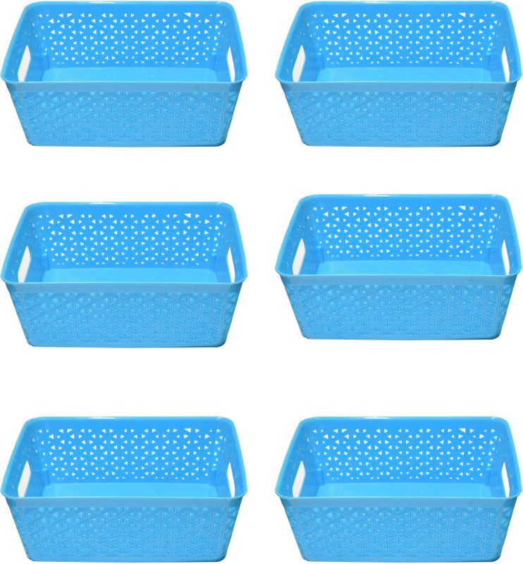 Xllent Plastic Storage basket / Make-up Organizer / Things Organizer (set of 6) - Sky Blue Storage Basket  (Pack of 6)