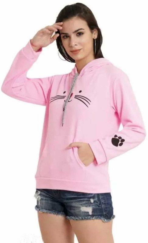 Women Full Sleeve Animal Print Hooded Sweatshirt