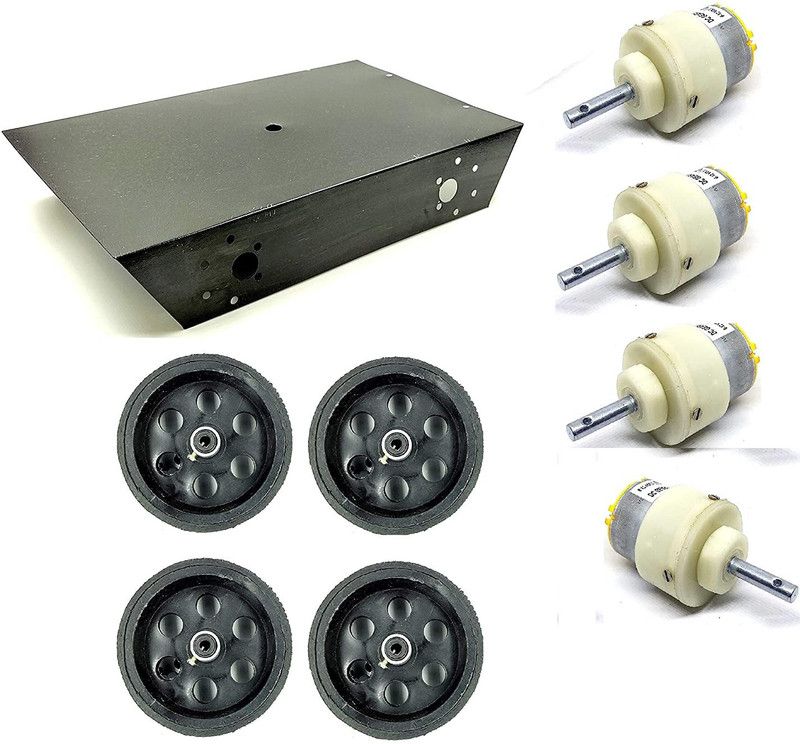 INVENTO 4 Wheel Car Kit Metal Chassis 260x130x45mm + 200 RPM DC Motor + 95x40 mm Wheel Automotive Electronic Hobby Kit