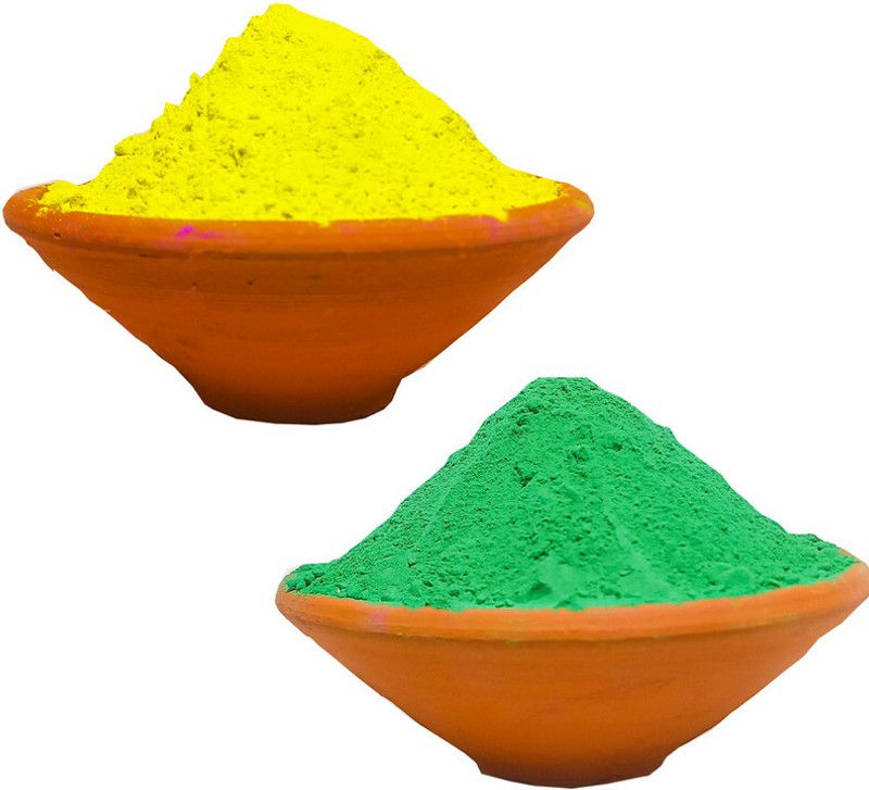 GULAL Yellow And DarkGreen 500g Each Two Colours Packet Holi Color Powder Pack of 2  (Yellow, Green, 1000 g)