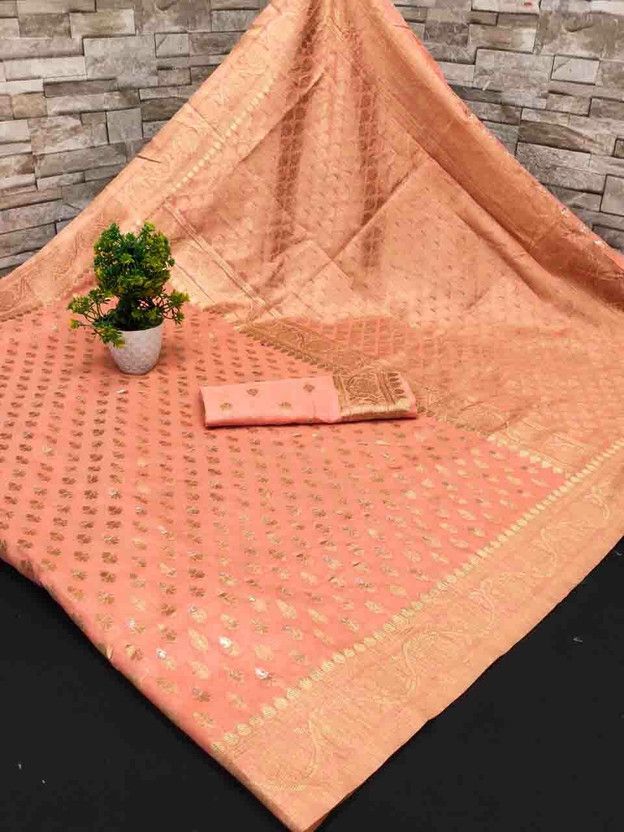 Solid/Plain Banarasi Silk Blend Saree  (Orange)