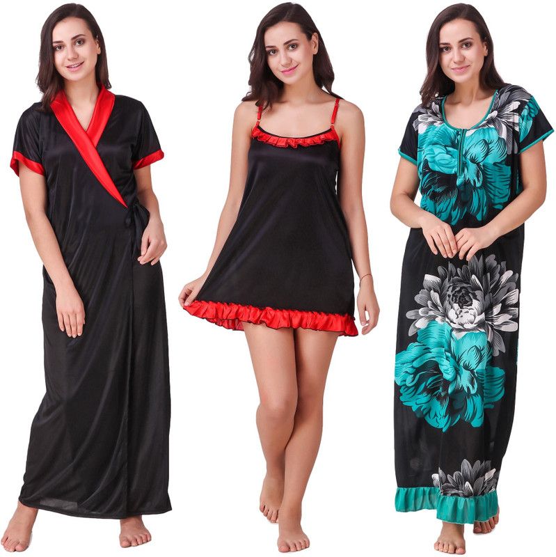 Pack of 3 Women Nighty Set  (Green)