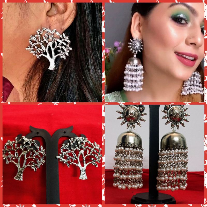 Ruchi Creations Silver Jhumki Earring, Earring Set