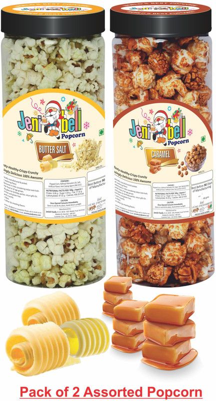 Jenibell Buttersalt & Caramel Popcorn 1pc Each Assorted Tub Flavoured Popcorn,Pack of 2 : Buttersalt & Caramel Popcorn  (105 g, Pack of 2)