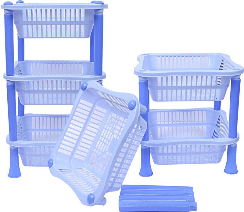 KUBER INDUSTRIES Fruits/Vegetables Kitchen Rack Plastic Plastic 2 Pieces 3 Layer Multi-purpose Kitchen Storage Basket Rack (Blue)-CTKTC13230